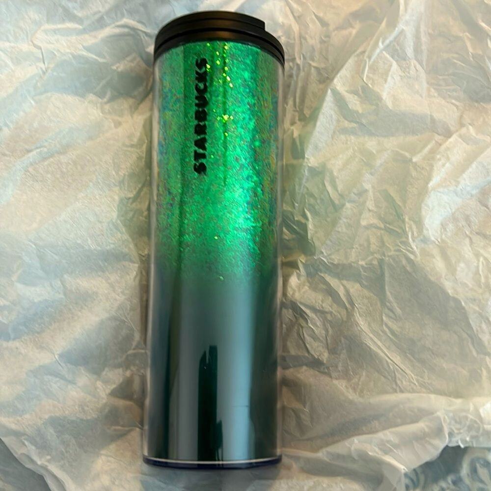Starbucks 2019 Holiday 16oz Green Glitter Ombre Tumbler Black Lid